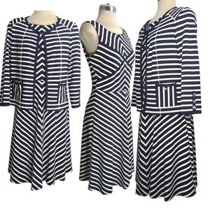 JOSEPH RIBKOFF 2 Pieces Gorgeous Elegant Dress and Jacket Striped Black & White